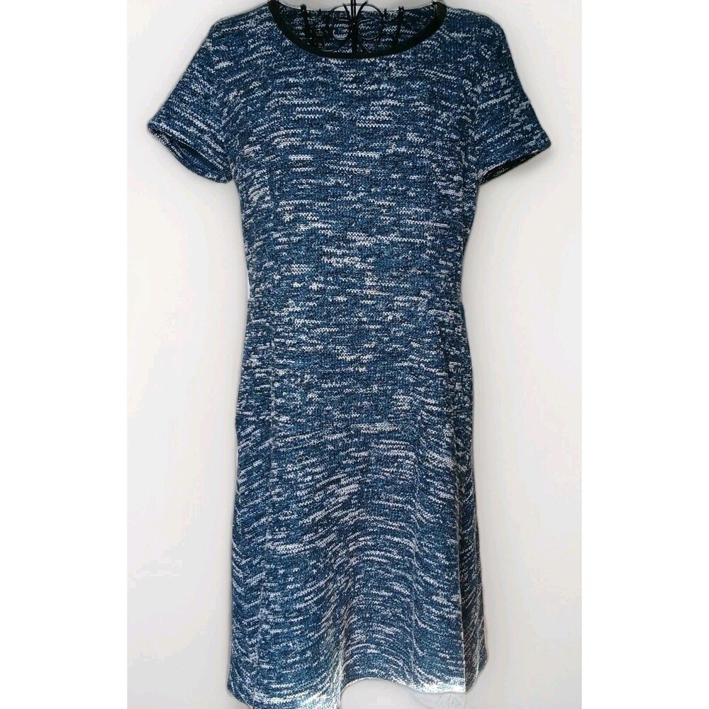 Talbots Short Sleeve Sheath Dress 12P Blue Tweed Knee-length Career Classic